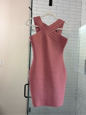 Pink Cross-Back Bandage Bodycon Dress